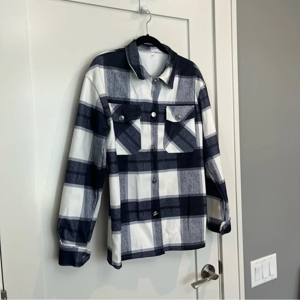 Plaid Button-Up Shirt Jacket - Picture 2 of 7